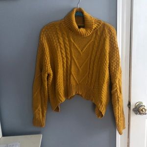 NWOT mustard yellow cable sweater. Crop top.